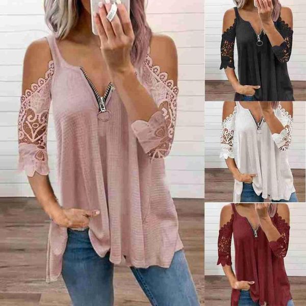 women's t-shirt summer half sleeve lace shirt women casual zipper out neck hollow t size elegant pullover plus sling loose v8m3, White
women's t-shirt summer half sleeve lace shirt women casual zipper out neck hollow t size elegant pullover plus sling loose v8m3, White