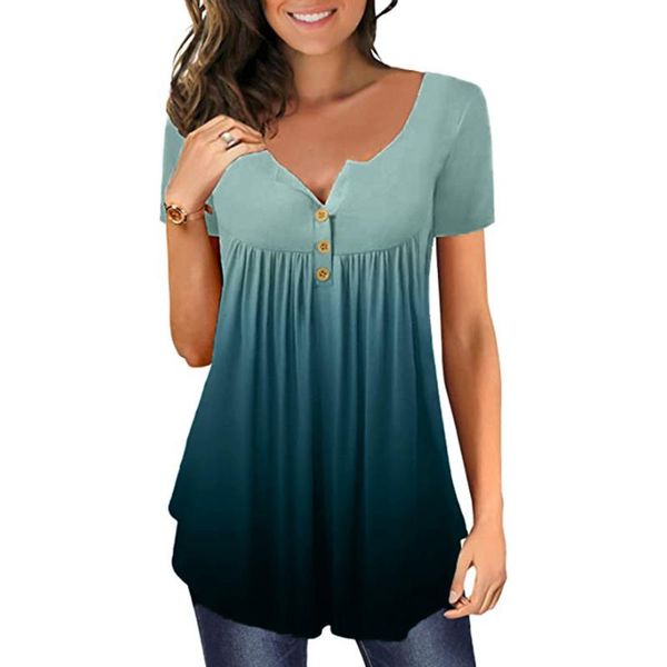 women's blouses & shirts gradient color ruched for women ladies button short sleeve v neck summer female blusas mujer, White
women's blouses & shirts gradient color ruched for women ladies button short sleeve v neck summer female blusas mujer, White