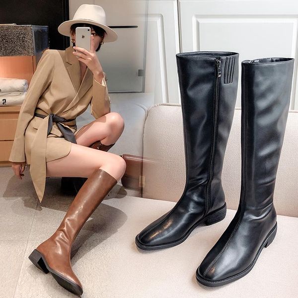 boots ins women mid-calf natural leather shoes solid color cowhide upper long knight classic, Black
boots ins women mid-calf natural leather shoes solid color cowhide upper long knight classic, Black