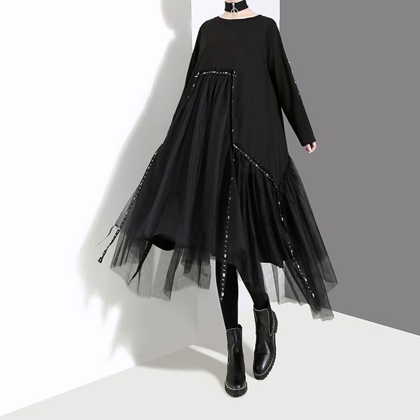 2021new plus size woman autumn solid black loose dress long sleeve mesh overlay tapes ladies casual style midi dress robe femme 4564, Black;gray
2021new plus size woman autumn solid black loose dress long sleeve mesh overlay tapes ladies casual style midi dress robe femme 4564, Black;gray