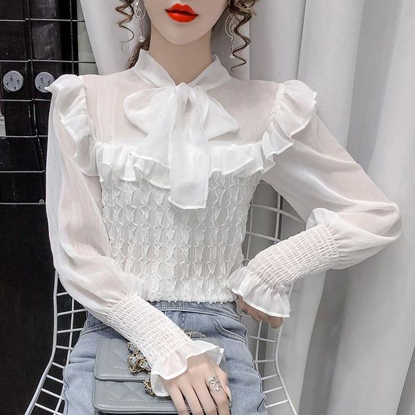 women's blouses & shirts 2021 autumn fairy blusa feminina white chiffon shirt lantern sleeve sweet ruffled blouse lace-up bow tie tasse
women's blouses & shirts 2021 autumn fairy blusa feminina white chiffon shirt lantern sleeve sweet ruffled blouse lace-up bow tie tasse