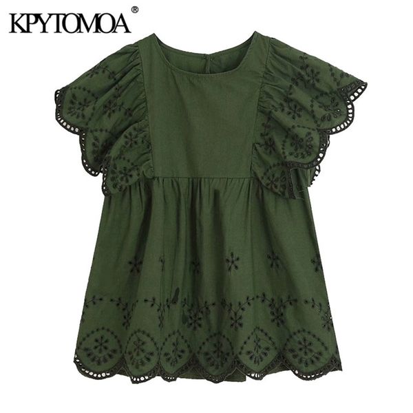 women sweet fashion cutwork embroidery pleated blouses o neck short ruffled sleeve female shirts chic 210420, White
women sweet fashion cutwork embroidery pleated blouses o neck short ruffled sleeve female shirts chic 210420, White