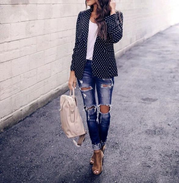 women's suits & blazers spring summer ladies casual women outerwear jackets long sleeve polka dots female blaser work wear clothes with, White;black
women's suits & blazers spring summer ladies casual women outerwear jackets long sleeve polka dots female blaser work wear clothes with, White;black