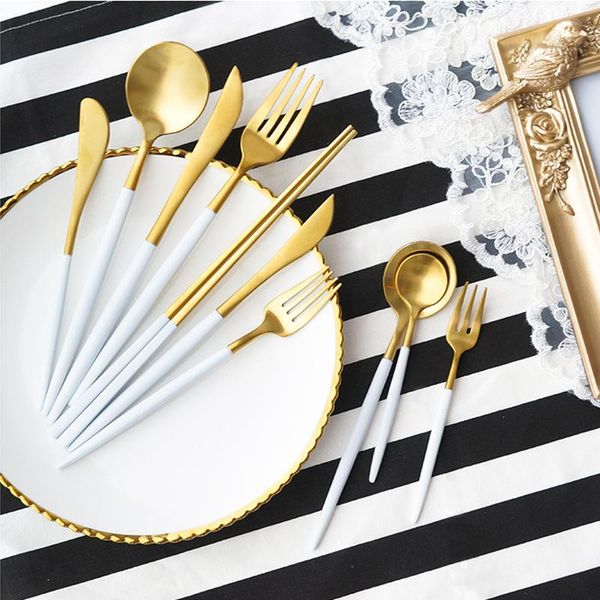 dinnerware sets gold tableware set matter silverware 304 stainless steel cutlery kitchen knife spoon chopsticks western white
dinnerware sets gold tableware set matter silverware 304 stainless steel cutlery kitchen knife spoon chopsticks western white