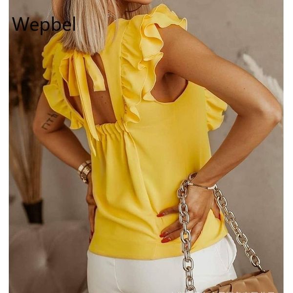 wepbel backless camies summer ladies tees yellow ruffled tied o-neck sleeveless loose tanks solid color women women's & camis, White 
wepbel backless camies summer ladies tees yellow ruffled tied o-neck sleeveless loose tanks solid color women women's & camis, White