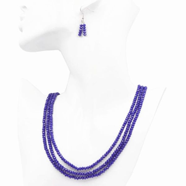 earrings & necklace dubai jewelry sets for women blue natural stone beads 2x4mm abacus layered chains necklaces a767, Silver