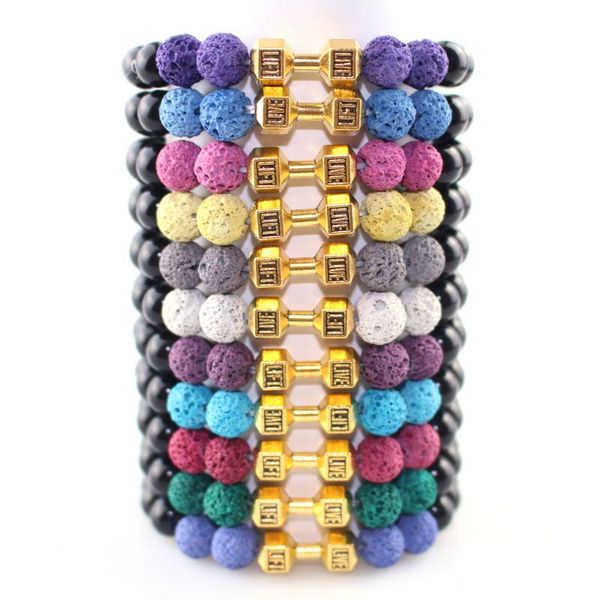 charm bracelets xionghang fashion colorful lava stone beads bracelet natural barbell dumbbell for men women cuff, Golden;silver
charm bracelets xionghang fashion colorful lava stone beads bracelet natural barbell dumbbell for men women cuff, Golden;silver