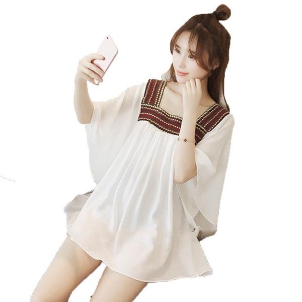 women summer national style chiffon pure color loose thin embroidery blouse casual u collar ladies shirt for party women's blouses & s, White
women summer national style chiffon pure color loose thin embroidery blouse casual u collar ladies shirt for party women's blouses & s, White