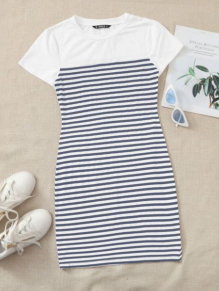 striped bodycon dress j5ft#, Black;gray
