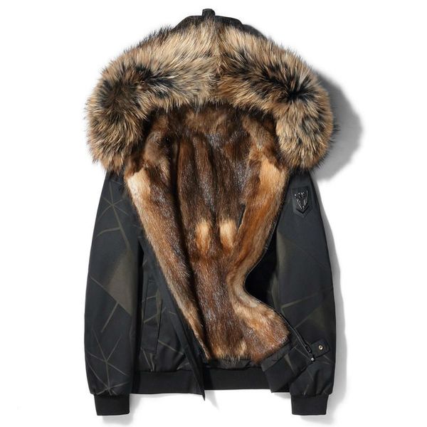 men's leather & faux real fur coat men parka short winter jacket mink liner raccoon dog collar hooded camouflage parkas hombres 2021 cl, Black
men's leather & faux real fur coat men parka short winter jacket mink liner raccoon dog collar hooded camouflage parkas hombres 2021 cl, Black