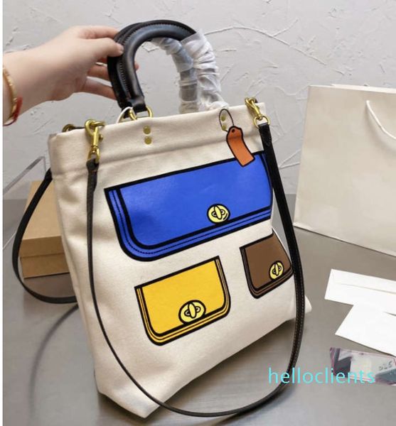 2021 shopping bag handbag white comic pattern classic color matching comfortable and light high-end brand designer bag
2021 shopping bag handbag white comic pattern classic color matching comfortable and light high-end brand designer bag