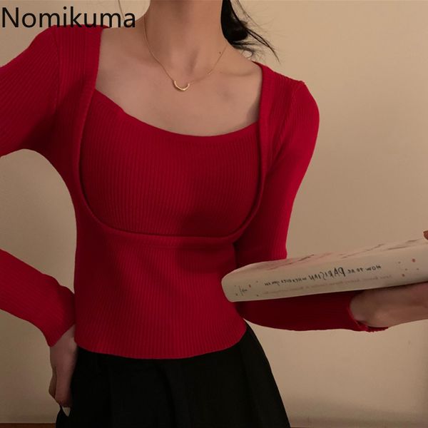 nomikuma fake two pieces square collar knitwear spring new slim basic women knitted causal solid korean jumper 6e389 210427, White;black
nomikuma fake two pieces square collar knitwear spring new slim basic women knitted causal solid korean jumper 6e389 210427, White;black