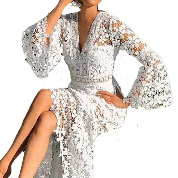 casual dresses flare sleeve women white beach holiday dress summer party long maxi robe 2021 hollow out elegant female vestiods, Black;gray
casual dresses flare sleeve women white beach holiday dress summer party long maxi robe 2021 hollow out elegant female vestiods, Black;gray