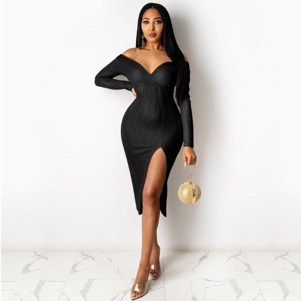 felyn 2021 arrival fashion design dress solid v-neck long sleeve high split celebrity party midi vestidos casual dresses, Black;gray
felyn 2021 arrival fashion design dress solid v-neck long sleeve high split celebrity party midi vestidos casual dresses, Black;gray