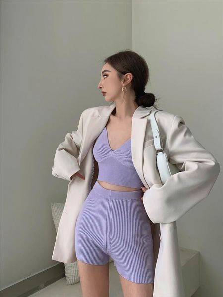 women's knits & tees soft pure desire wind small halter vest knit cardigan high waist show thin shorts 2021 spring summer three-piece s, White
women's knits & tees soft pure desire wind small halter vest knit cardigan high waist show thin shorts 2021 spring summer three-piece s, White