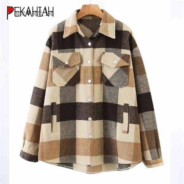 wintewr clothing vintage pocket women jacket coat fashion slim long sleeve plaid casual loose jacket famale outerwear chic 210804, Black;brown
wintewr clothing vintage pocket women jacket coat fashion slim long sleeve plaid casual loose jacket famale outerwear chic 210804, Black;brown