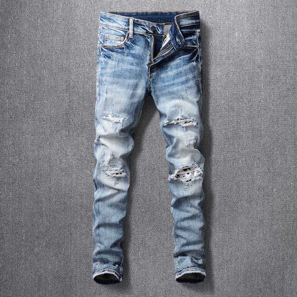 men's jeans american street fashion retro blue elastic slim fit destroyed ripped for patches designer hip hop punk pants yw3k
men's jeans american street fashion retro blue elastic slim fit destroyed ripped for patches designer hip hop punk pants yw3k