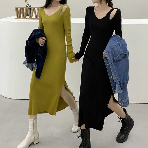 out watch machine off shoulder v-neck knitted slim fit long sleeve split skirt children's autumn drs 2021 look thin, Black
out watch machine off shoulder v-neck knitted slim fit long sleeve split skirt children's autumn drs 2021 look thin, Black