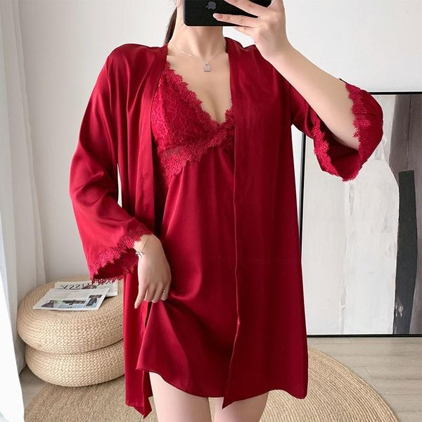 women's sleepwear lace kimono robe set hollow out lady nightwear long sleeve satin bride bridesmaid wedidng bathrobe casual nightgown, Black;red
women's sleepwear lace kimono robe set hollow out lady nightwear long sleeve satin bride bridesmaid wedidng bathrobe casual nightgown, Black;red