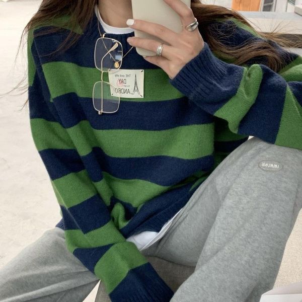 women's sweaters trendy contrast stripes oversized pullover winter women long sleeve knitted sweater korean style o-neck all-match casu, White;black
women's sweaters trendy contrast stripes oversized pullover winter women long sleeve knitted sweater korean style o-neck all-match casu, White;black