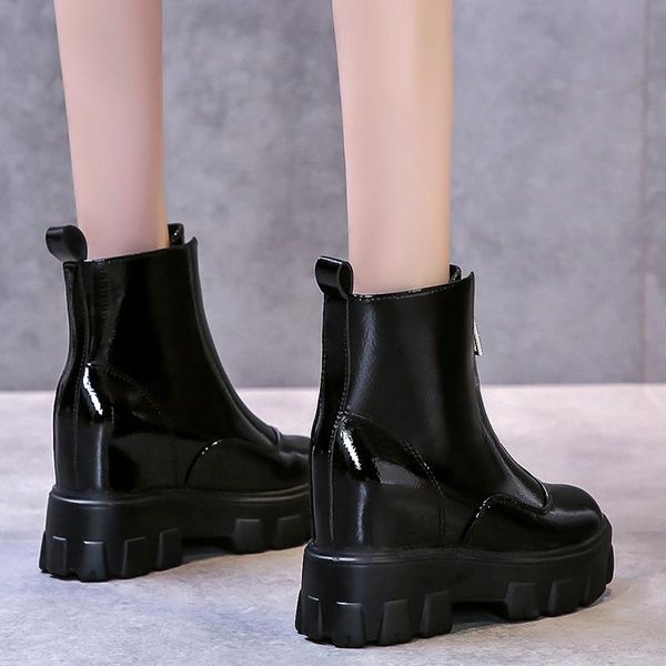 boots woman height increasing winter shoes drop fashion chunky platform patent leather front zipper women's ankle, Black
boots woman height increasing winter shoes drop fashion chunky platform patent leather front zipper women's ankle, Black
