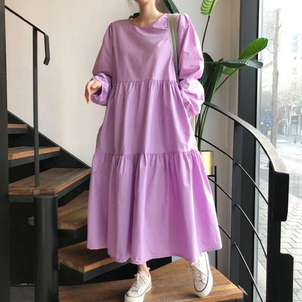 casual dresses autumn simple o neck candy color loose woman dress folds design puff sleeve korean chic elegant robe femme soft vestidos, Black;gray
casual dresses autumn simple o neck candy color loose woman dress folds design puff sleeve korean chic elegant robe femme soft vestidos, Black;gray