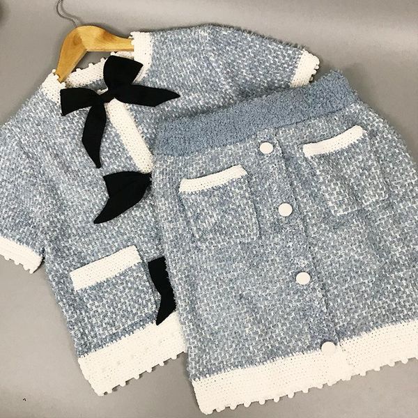 two piece dress wujia 2021 spring and summer round neck color contrast short sleeve bowknot age reducing wool knitted set, White
two piece dress wujia 2021 spring and summer round neck color contrast short sleeve bowknot age reducing wool knitted set, White