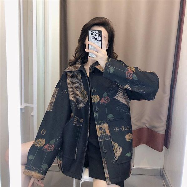 women's jackets printed vintage jacket women wild tide casual retro spring autumn korean thick loose short harajuku coat outerwear f276, Black;brown
women's jackets printed vintage jacket women wild tide casual retro spring autumn korean thick loose short harajuku coat outerwear f276, Black;brown