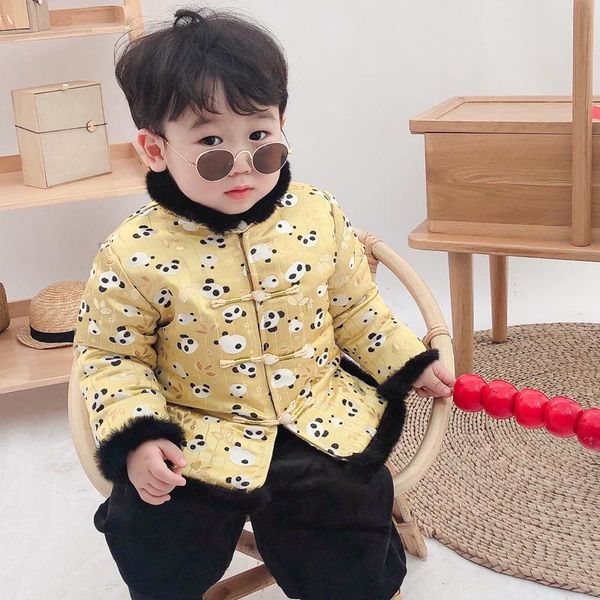 ethnic clothing kids chinese style year fur red jackets baby boys tang suit cotton coat panda print hanfu oriental outerwear