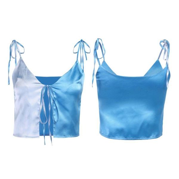 women's tanks & camis women lace-up strap sleeveless crop contrast color blue patchwork imitation silk camisole open front bandage slin, White
women's tanks & camis women lace-up strap sleeveless crop contrast color blue patchwork imitation silk camisole open front bandage slin, White