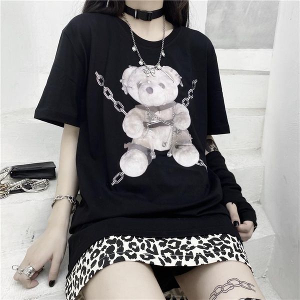 women's t-shirt summer female punk casual ins destroy bear print loose o-neck short-sleeved shirt street solid color large size, White
women's t-shirt summer female punk casual ins destroy bear print loose o-neck short-sleeved shirt street solid color large size, White