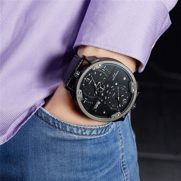 oulm mens casual sports watches unique design big watch male leather strap quartz clock double time zone men luxury wristwatchg, Slivery;brown
oulm mens casual sports watches unique design big watch male leather strap quartz clock double time zone men luxury wristwatchg, Slivery;brown