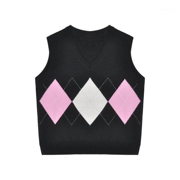 winter pink sweater vest women argyle v neck knit vintage black plaid sleeveless korean style women's vests, Black;white
winter pink sweater vest women argyle v neck knit vintage black plaid sleeveless korean style women's vests, Black;white