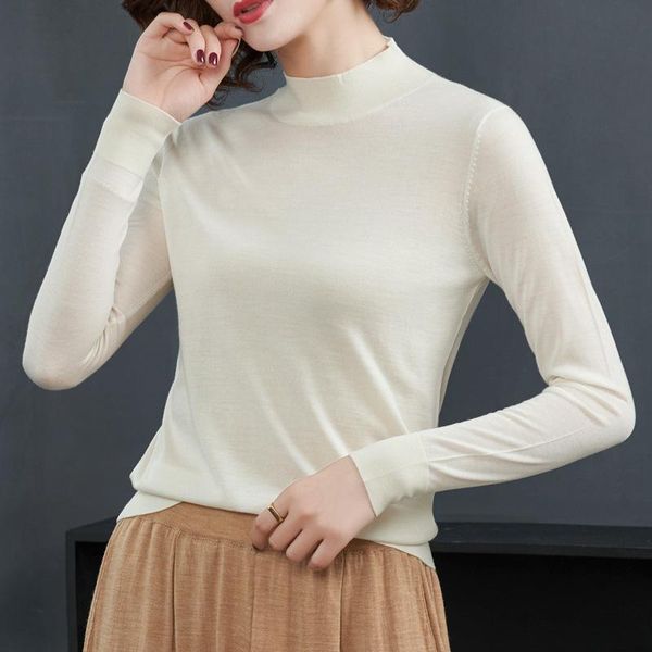 women's knits & tees merino worsted fine wool 100% autumn solid bottomed shirt sweater half high neck women, White
women's knits & tees merino worsted fine wool 100% autumn solid bottomed shirt sweater half high neck women, White