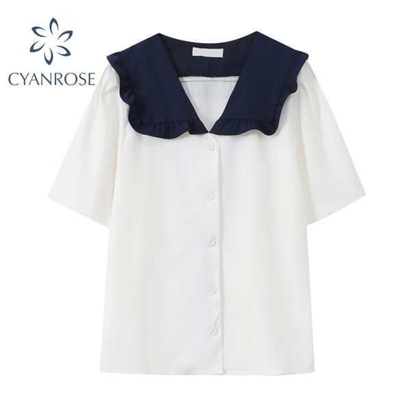 stylish single breasted patchwork white blouse women summer streetwear casual ruffle shirts office ladies v neck blusas 210430
stylish single breasted patchwork white blouse women summer streetwear casual ruffle shirts office ladies v neck blusas 210430