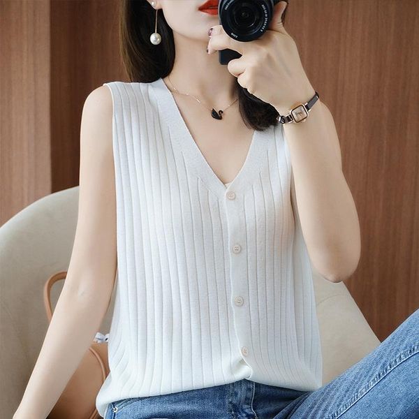 women's knits & tees 2021 spring summer autumn single breasted knitted sleeveless casual cardigan v-collar sweaters fashion comfortable, White
women's knits & tees 2021 spring summer autumn single breasted knitted sleeveless casual cardigan v-collar sweaters fashion comfortable, White