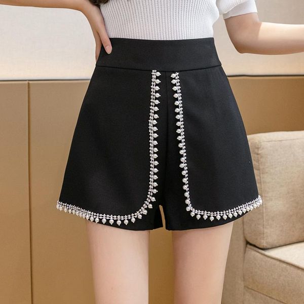 women's shorts fashion elegant a-line skirt pearls beading diamonds edge korean high waist lady casual all-match short trousers, White;black
women's shorts fashion elegant a-line skirt pearls beading diamonds edge korean high waist lady casual all-match short trousers, White;black