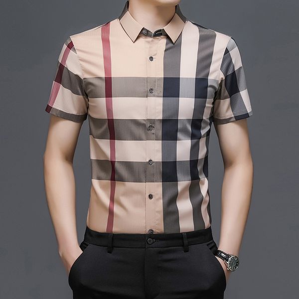 2021 men's summer new stripe shirt middle aged business leisure short sleeve ice silk, White;black