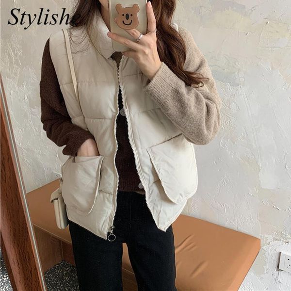 women's vests zipper padded vest woman 2021 winter apricot stand collar sleeveless jacket women black big pocket female spring autumn, Black;white
women's vests zipper padded vest woman 2021 winter apricot stand collar sleeveless jacket women black big pocket female spring autumn, Black;white