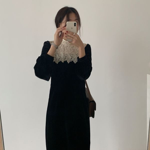 wet women's dresses long korean sleeves elegant fine girl's cut lace mid-sized chic, casual dress, Black;gray
wet women's dresses long korean sleeves elegant fine girl's cut lace mid-sized chic, casual dress, Black;gray