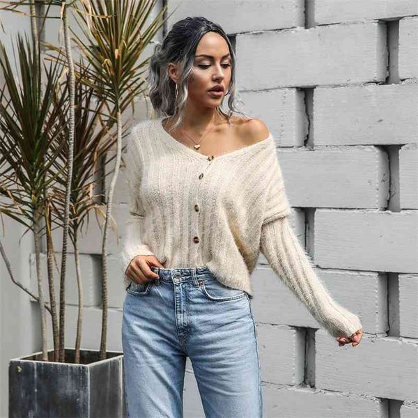 foridol knitted fluffy short sweater cardigans women button fuzzy autumn winter casual khaki cardigans 210415, White;black 
foridol knitted fluffy short sweater cardigans women button fuzzy autumn winter casual khaki cardigans 210415, White;black