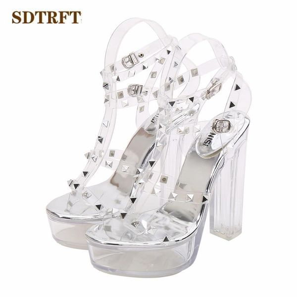 dress shoes sdtrft summer rivets punk sandals female crystal woman 13cm thick high heels transparent platform pumps sandalias, Black
dress shoes sdtrft summer rivets punk sandals female crystal woman 13cm thick high heels transparent platform pumps sandalias, Black