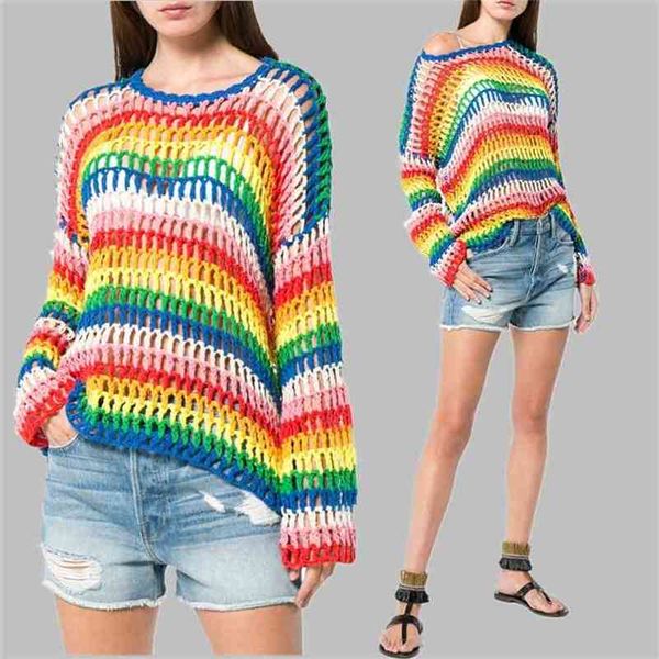 autumn & winter arrival thick sweater needle hand-woven striped rainbow loose openwork 210527, White
autumn & winter arrival thick sweater needle hand-woven striped rainbow loose openwork 210527, White