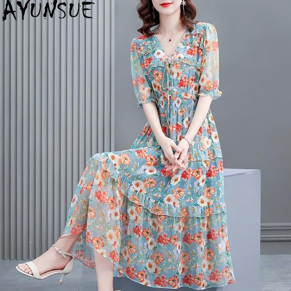 party dresses ayunsue 2021 real silk dress for women clothes floral woman elegant blue famale ropa de verano mujer sqq64, White;black
party dresses ayunsue 2021 real silk dress for women clothes floral woman elegant blue famale ropa de verano mujer sqq64, White;black