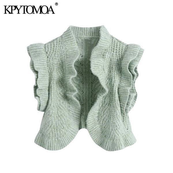 women sweet fashion with ruffle trims cropped vest sweater vintage sleeveless female open waistcoat chic 210416, White;black
women sweet fashion with ruffle trims cropped vest sweater vintage sleeveless female open waistcoat chic 210416, White;black