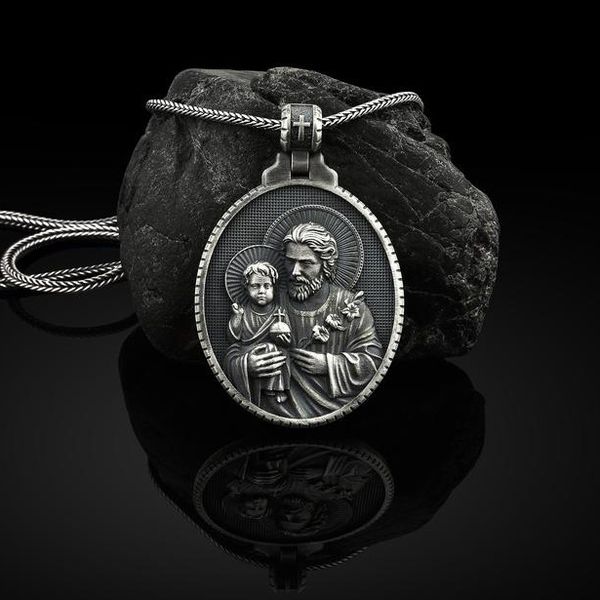 pure tin religion christian joseph holds jesus wind st. pendant necklace catholic, Silver
pure tin religion christian joseph holds jesus wind st. pendant necklace catholic, Silver