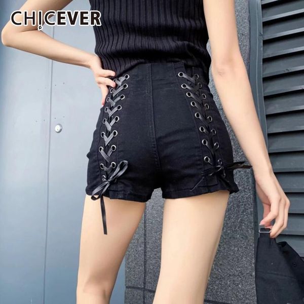 women's shorts chicever patchowork lace up high waist korean fashion denim chic short female clothing 2021 summer style, White;black
women's shorts chicever patchowork lace up high waist korean fashion denim chic short female clothing 2021 summer style, White;black