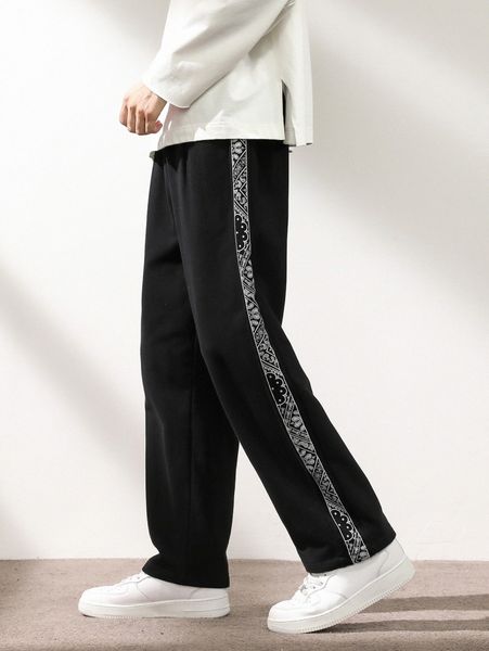 men geo & paisley print drawstring waist sweatpants i11m#, Black 
men geo & paisley print drawstring waist sweatpants i11m#, Black
