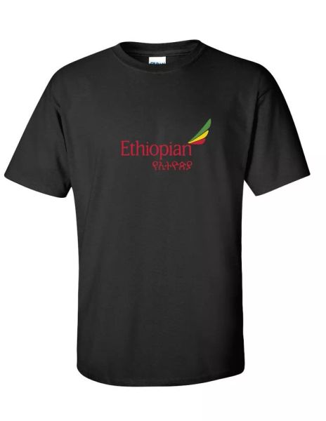 ethiopian airlines red green yellow logo african aviation black cotton t-shirt, White;black
ethiopian airlines red green yellow logo african aviation black cotton t-shirt, White;black