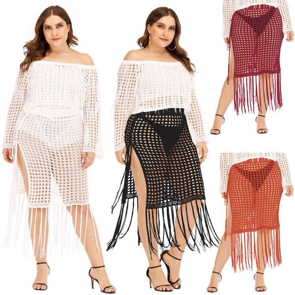 women's plus size large hollow out perspective lace up long tassel stitching knitted skirt beach 90664 
women's plus size large hollow out perspective lace up long tassel stitching knitted skirt beach 90664
